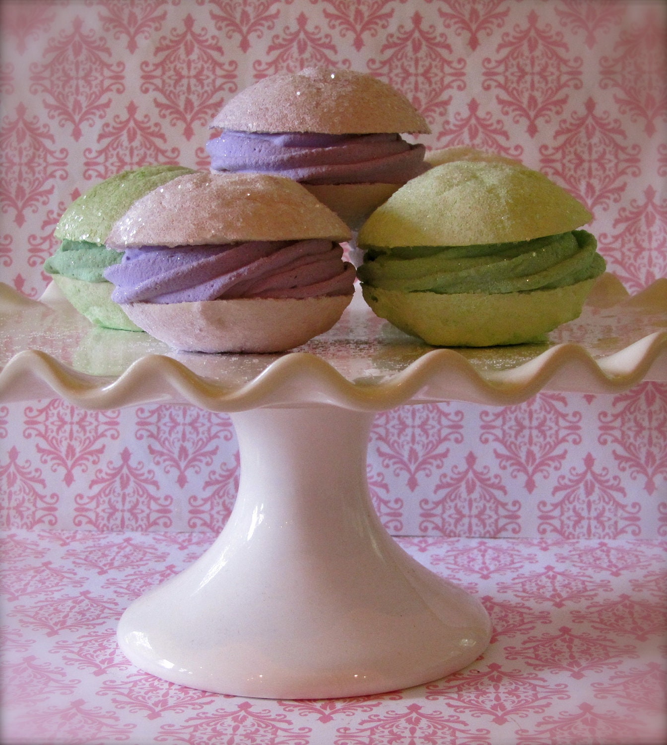 Fake French Macaroon "Green/Purple/White Collection" Set of 5 Fab Kitchen Decor, Photo Props Can be Ornaments
