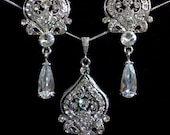 Victorian Lace Wedding Jewelry, Swarovski Rhinestone Necklace, Crystal Bridal Earrings, ALLANAH SET