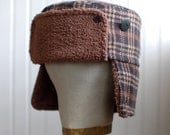 Ushanka hat in black and brown plaid: womens russian hat, mens russian hat - medium