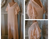 Vintage 1920s Flapper Dress Peach Lawn Dress Flutter Sleeves with Original Pattern Silk Rare S/M Stella Ranae