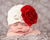 Baby Girl Hat ... Newborn Photo Prop ...  Flower Hat ... Newborn Valentine Hat ... Vintage Baby Hat ... Dumpling (Red)