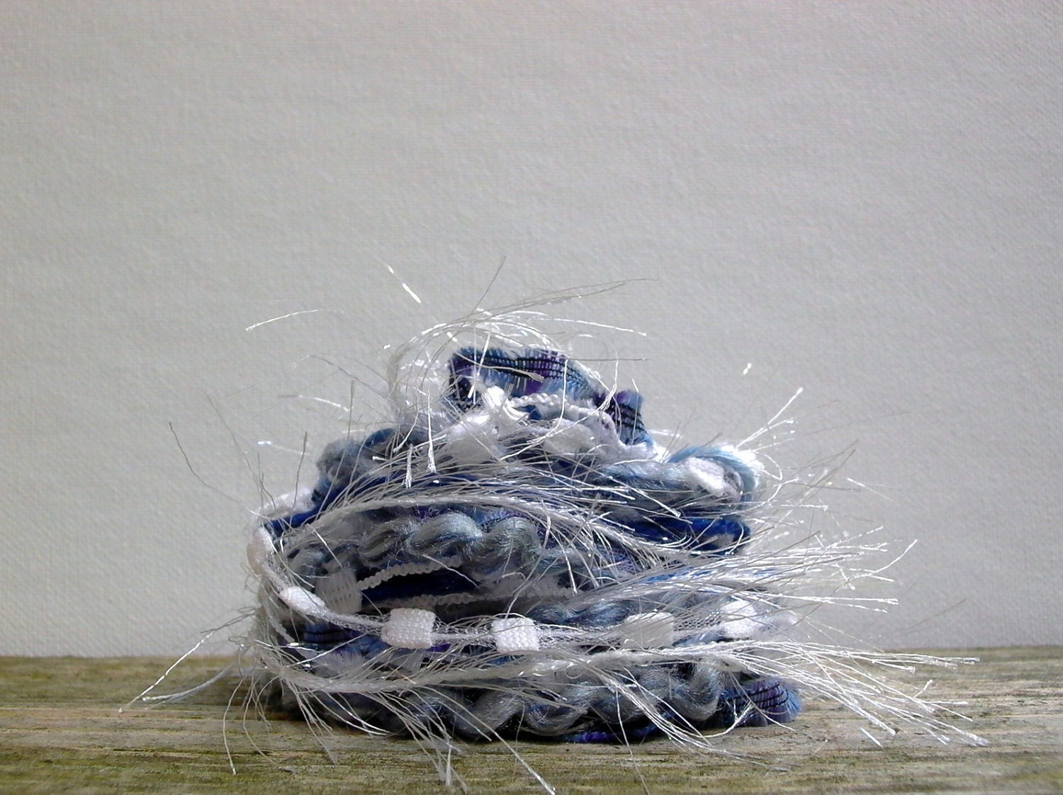 denim and pearls fiber effects . 12yds specialty art yarn bundle  . blue white