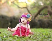 Child 3-8 size Crochet Baby hat, Crochet Flower Earflap Falyn toddler girl hat orange purple fall winter warm hat photography prop