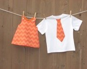 Brother Sister Matching .STELLA. A Line Jumper Dress and Tie T-shirt or Onesie. Picture Perfect for Fall Harvest or Thanksgiving.