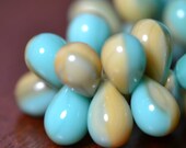 Turquoise Aqua Blue and Aged Ivory Czech Glass Bead 9x6mm Teardrop - 25 pc (ST747)