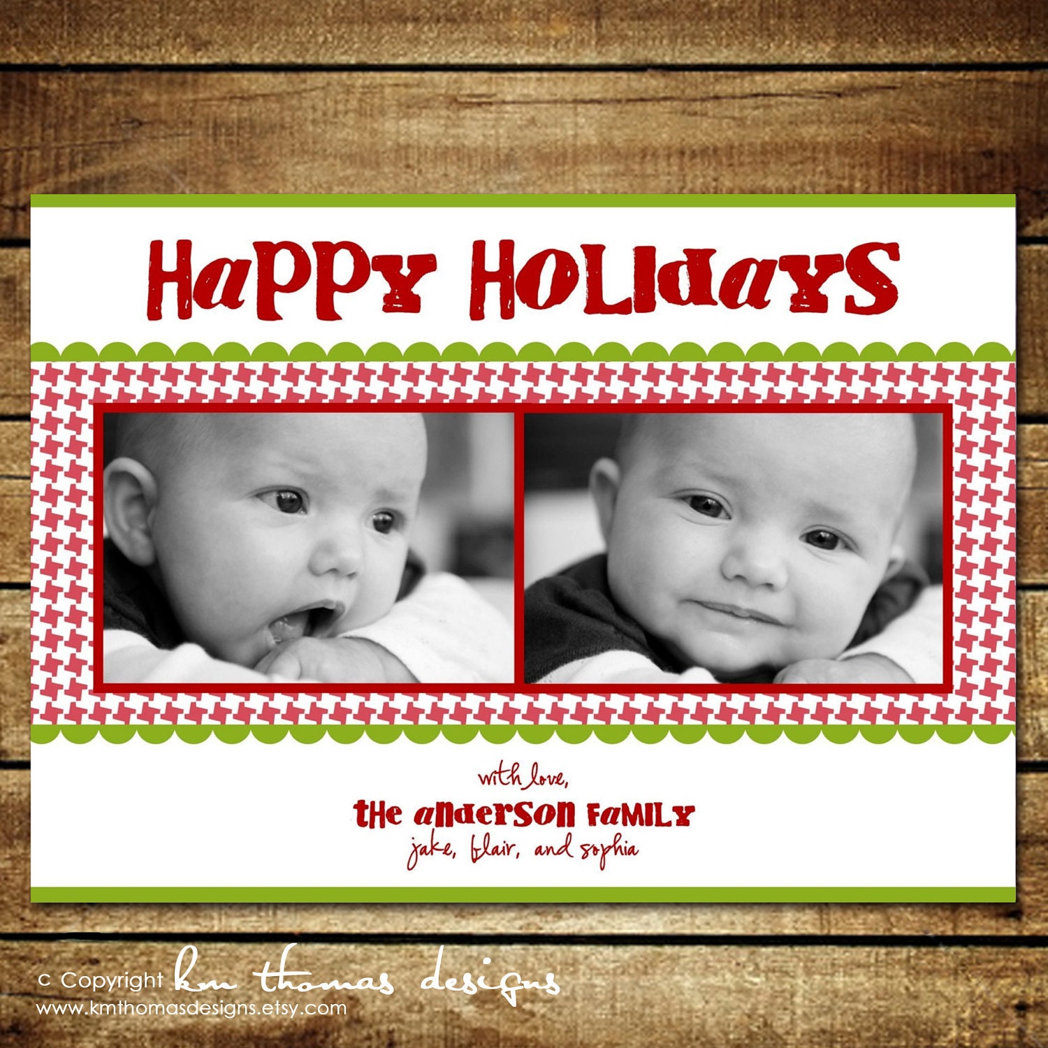 RED HOUNDSTOOTH...Custom Printable Holiday Photo Card...by KM Thomas Designs Il_570xn