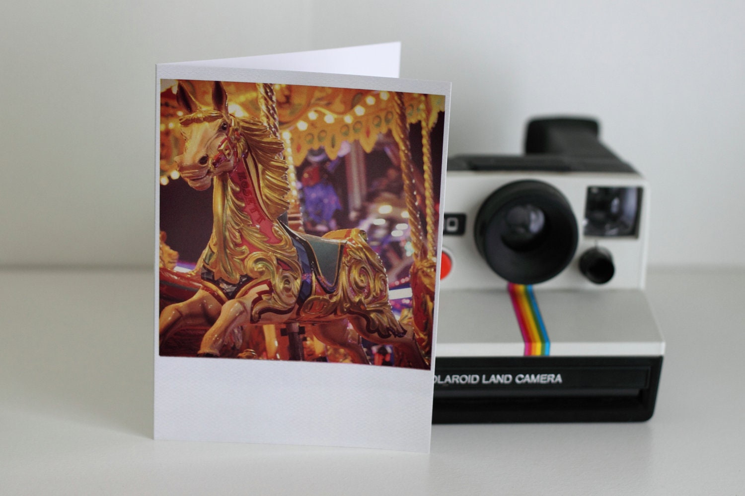 Carousel horse... polaroid style greetings card size A6
