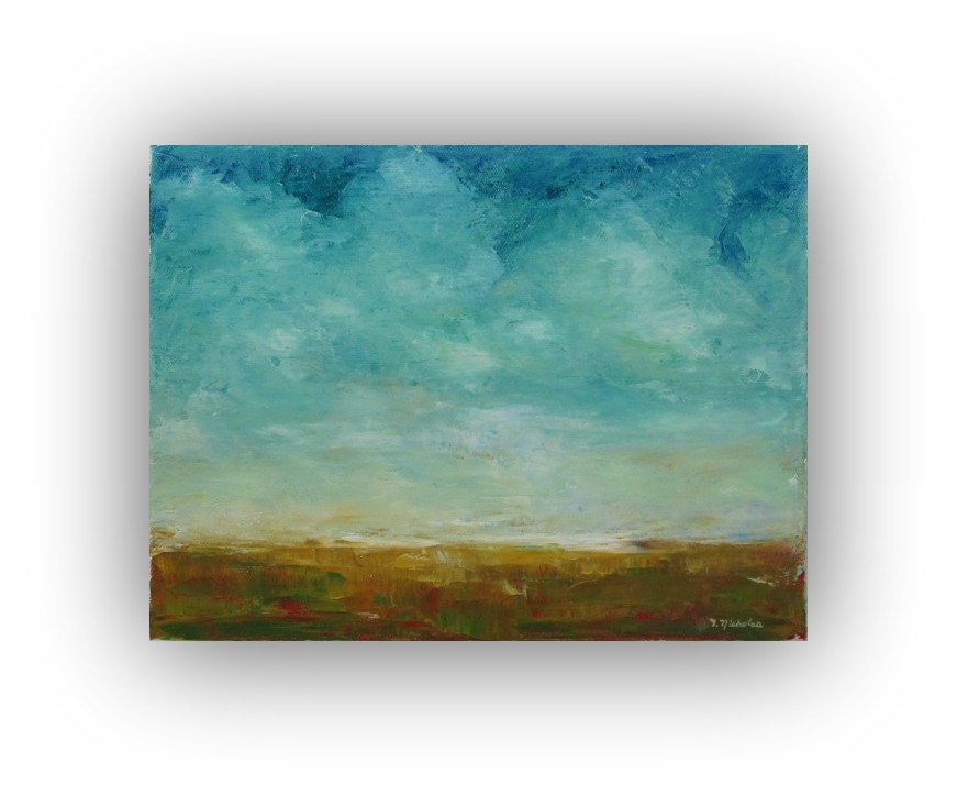 Ode to a Summer Day- Oil Painting 9x12 original painting on canvas cobalt blue sky clouds small  landscape palette  knife painting