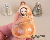 Tiny Pink Queen Of Mud Heaven - Mudonna and Child - Madonna, Virgin Mary Ceramic Miniature Art Sculpture Fetish
