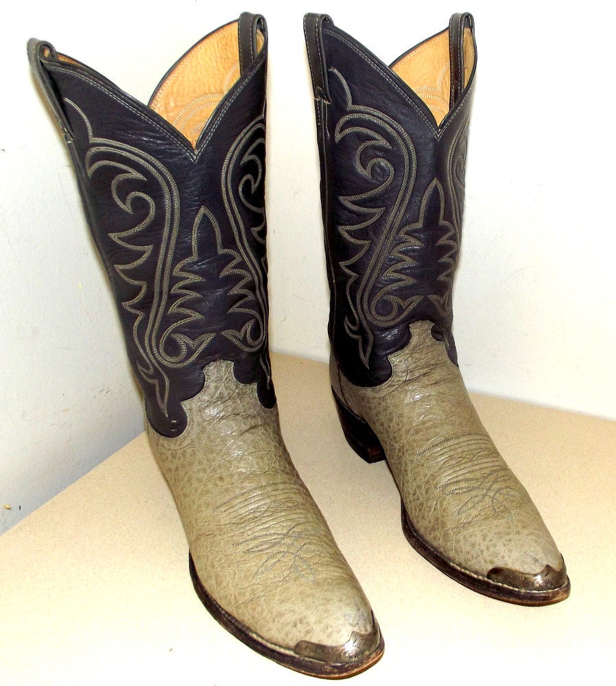 Grey Two tone Leather Justin brand cowboy boots size 13 AAA with silver tips