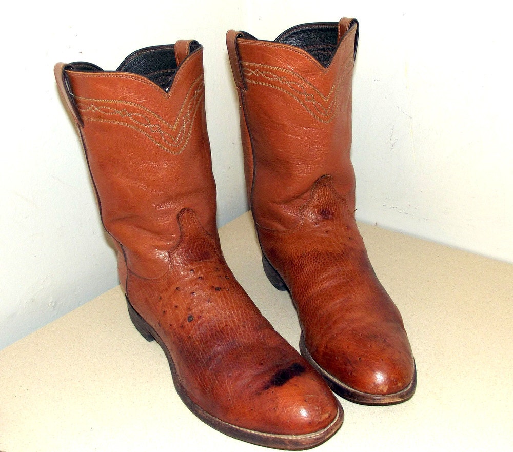 Justin brand Brown Ostrich leather Cowboy Boots size 12 D