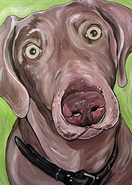WEIMARANER dog art print gray green bright colors 8x10