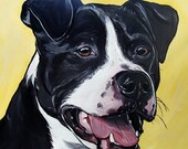 PIT BULL dog art print black and white yellow bright colors 8x10