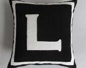 Letter L black and white monogram pillow 16 inch IN STOCK