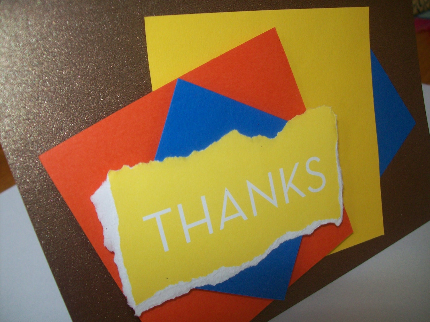 Thank You Card - Thanks Card - Greeting Card - Brown, Yellow, Orange, Blue - Handmade Cards