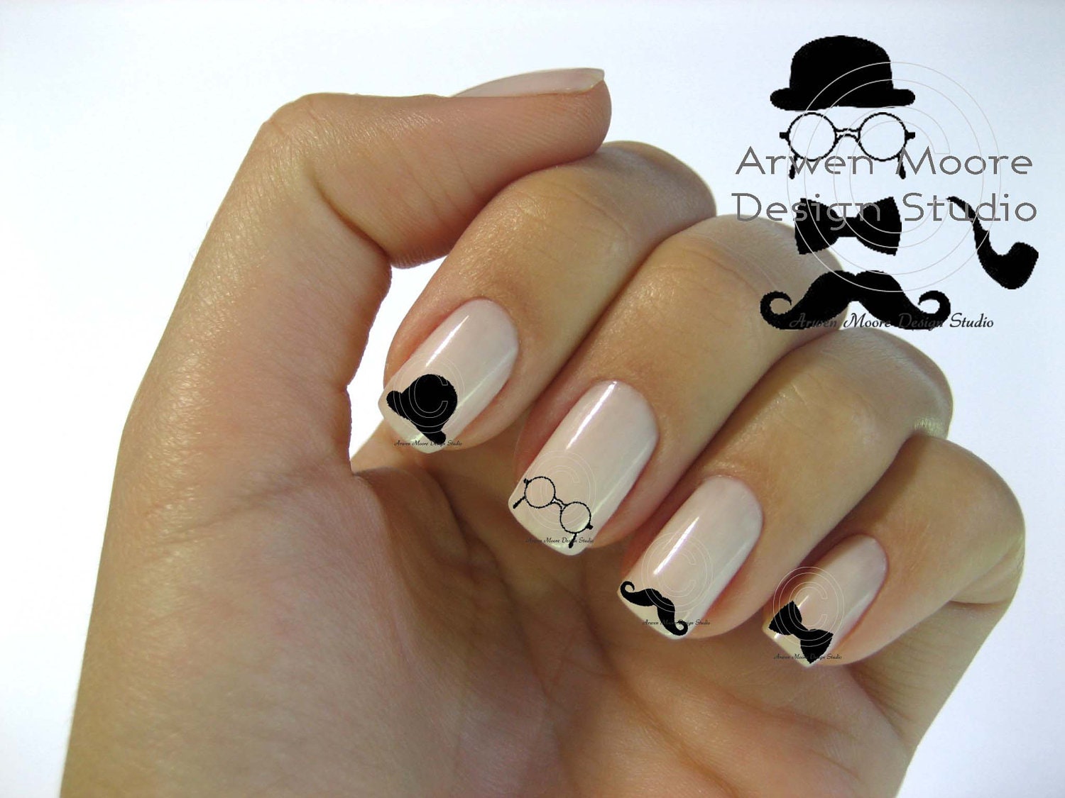 Silhouette Black  Inks Fun Gentlemen Night Out Town Wear Mustache Nail Art Waterslide Water Decals - sc-40
