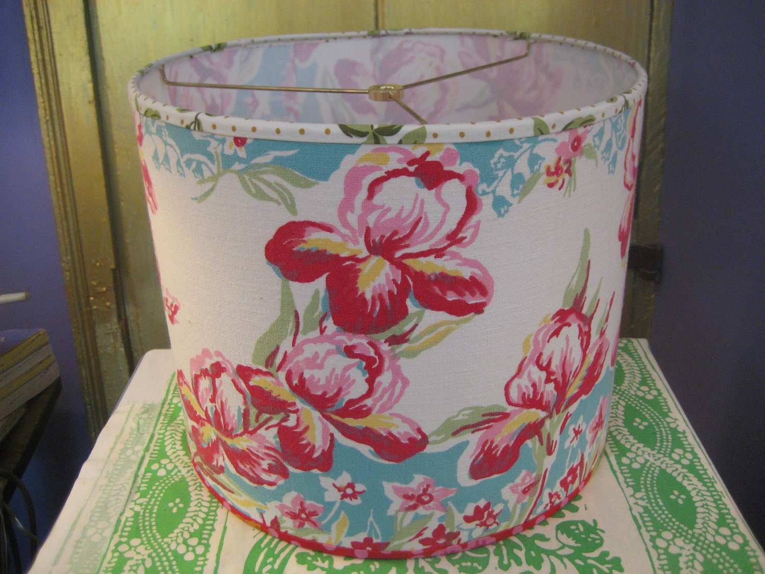 12" Drum Shade from 50s Floral Tablecloth