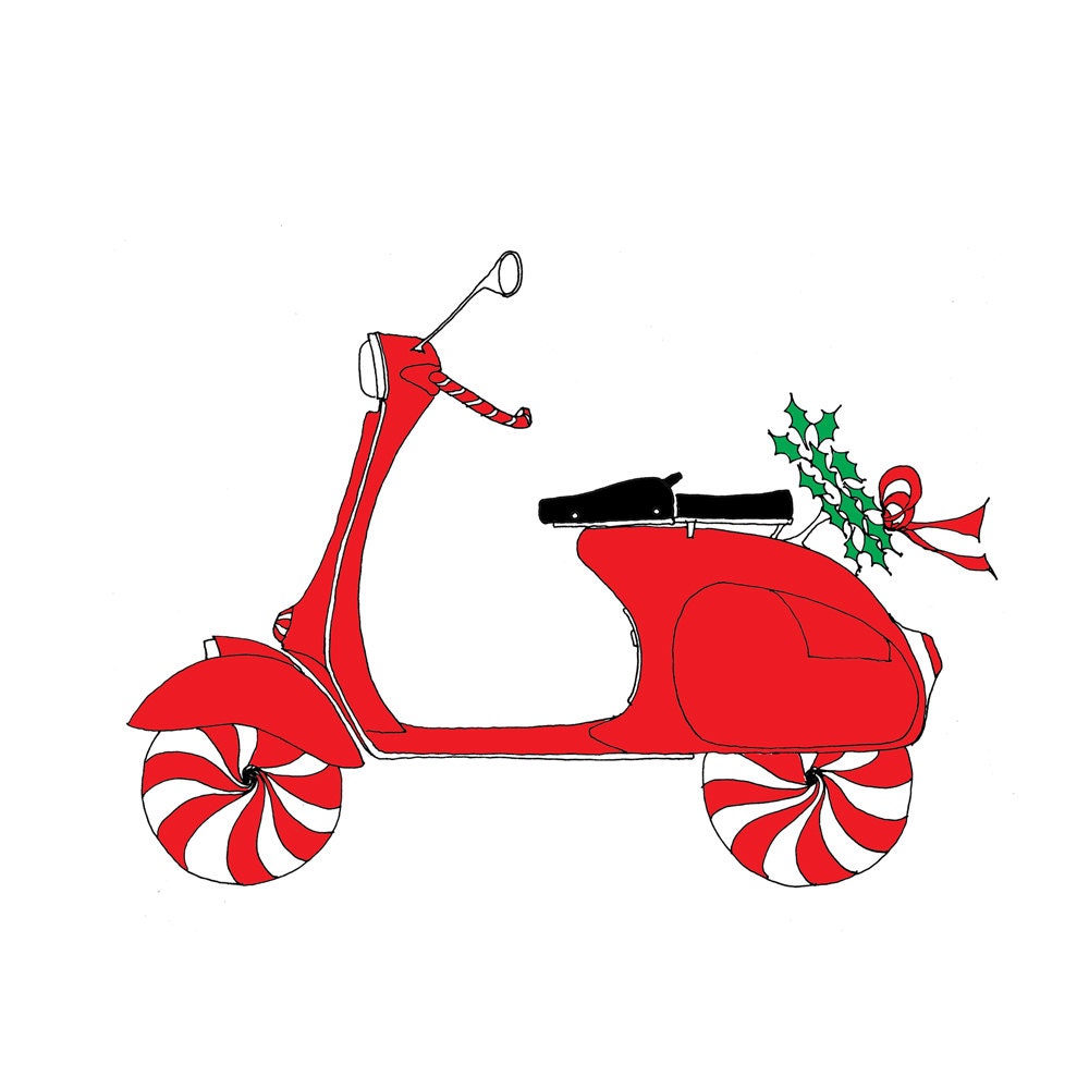 Vespa Scooter - Christmas - Holiday Card - set of 8