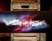 11x27" Ready to hang art.  Multiple exposure panoramic panel, cityscape landscape color photography "Magical Moments of a Morning Sunrise"