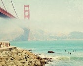San Francsico Photography, Golden Gate Bridge, fpoe, Surfers, Fog, Orange, California - Waiting For the Waves (8x10) Fine Art Print