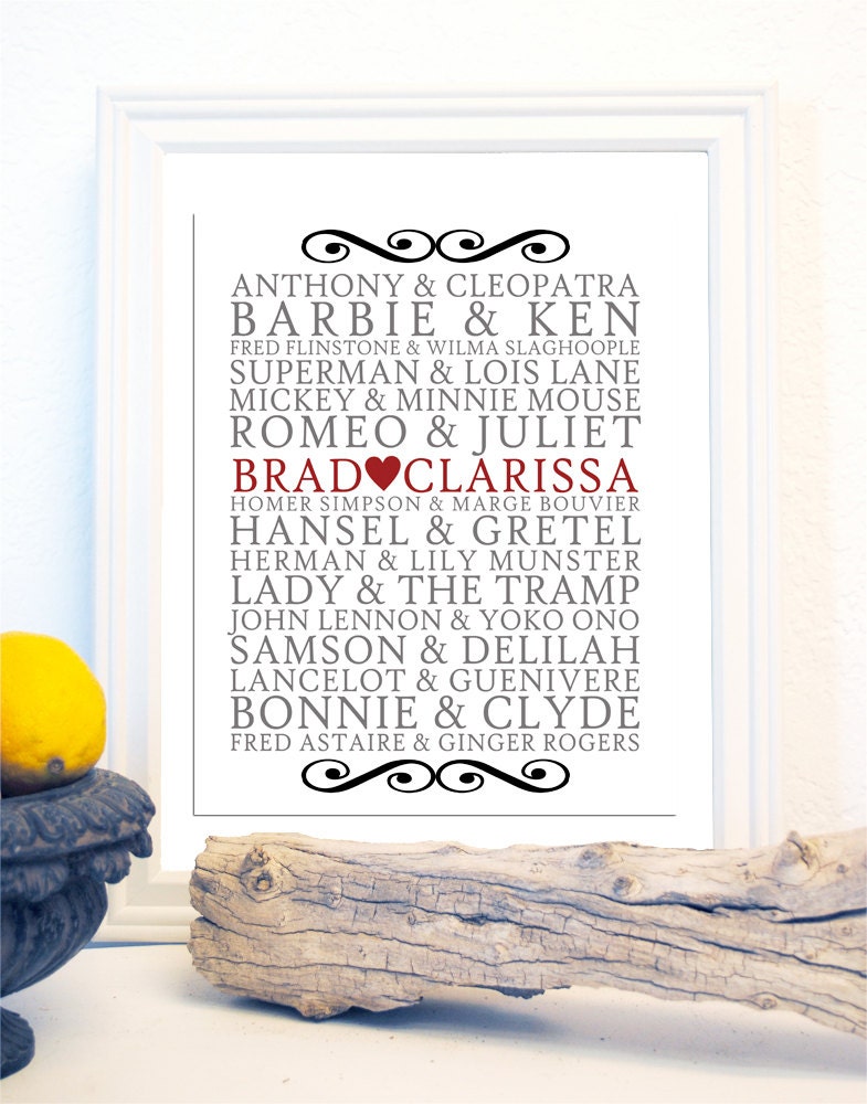 Subway Art Custom Famous Couples Names & Yours
