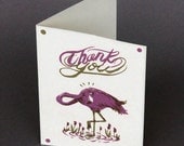 Thank you card - Screen Printed - Pink flamingo