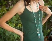 Very Long Statement Necklace - Turquoise and White OOAK