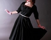 Vintage 1960s Dress - Black Taffeta Party Dress with Nude Illusion