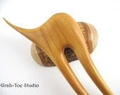Hair Fork Yellow Heart Wood Grahtoe Studio Handmade Wave
