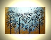 Original Abstract Tree Painting, TEXTURED Abstract Metallic Gold Impasto Trees, 36x24" Lafferty - 22% Off Sale