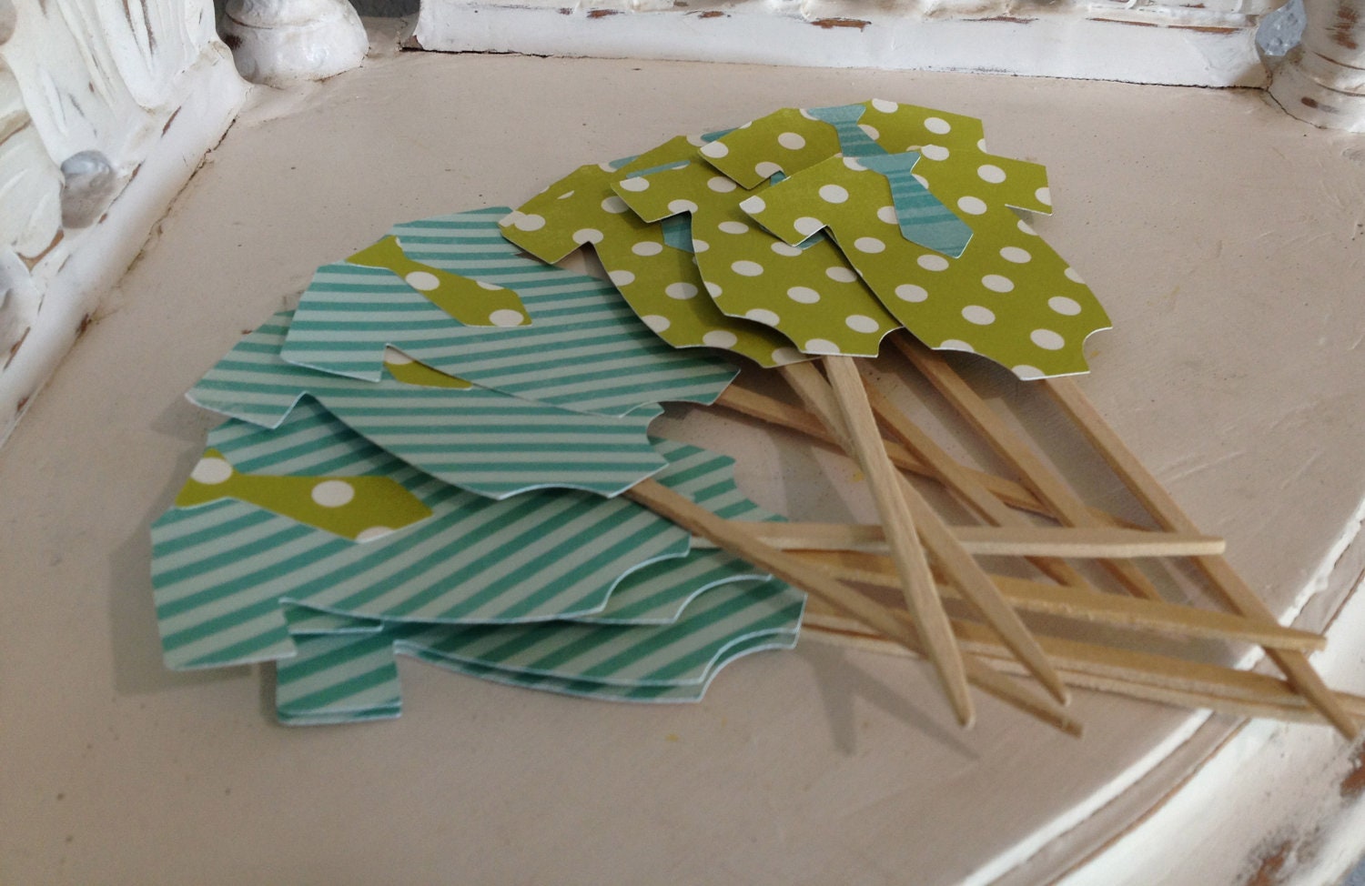 Little Man Onesie Cupcake Toppers- Set of 12 in green and blue