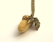 Felt acorn leaf necklace jewelry autumn woodland Weddings bridesmaid gift yellow bronze charm pendant fall Birthday Mother Easter her gift