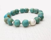 Turquoise Nuggets Statement Bracelet in Sterling Silver / natural raw stones / green aqua blue brown mint / bohemian southwestern inspired