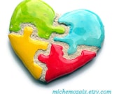 Puzzle Piece Heart Mosaic Tile Primary Colors Lapel Pin Brooch