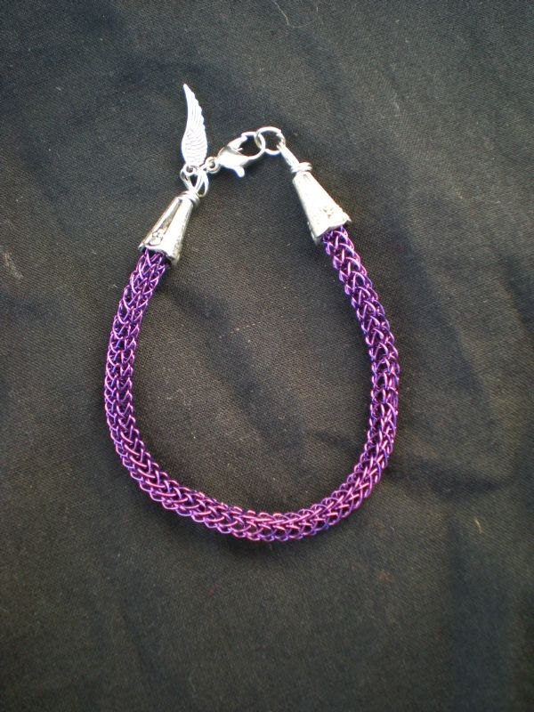 VIKING KNIT Bracelet/Anklet- 7 1/2 inch Purple Colored Copper - Single Weave - Healing - Spiritual - Ritual - Sacred