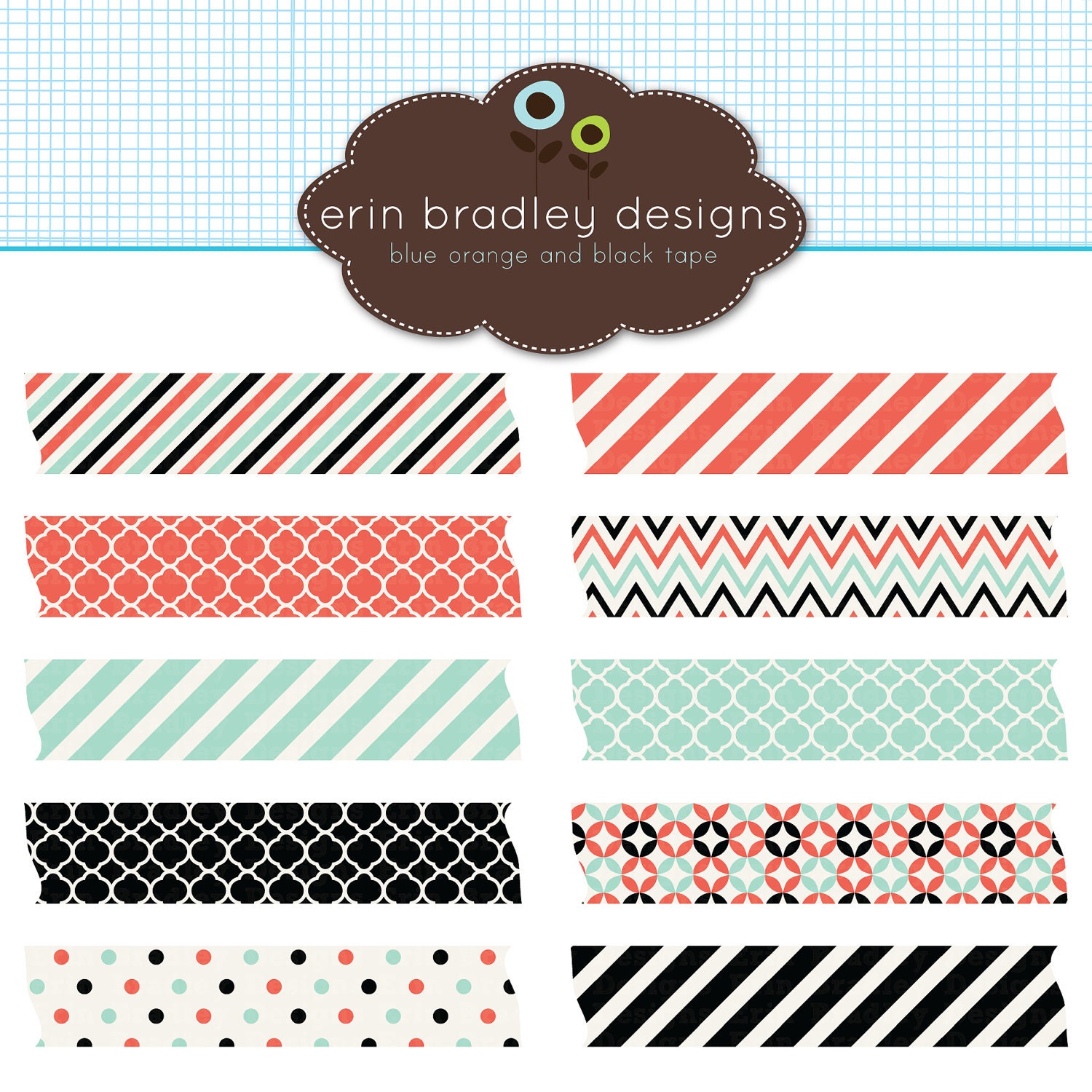 Blue Orange and Black Tape Clipart Clip Art Personal Commercial Use Instant Download