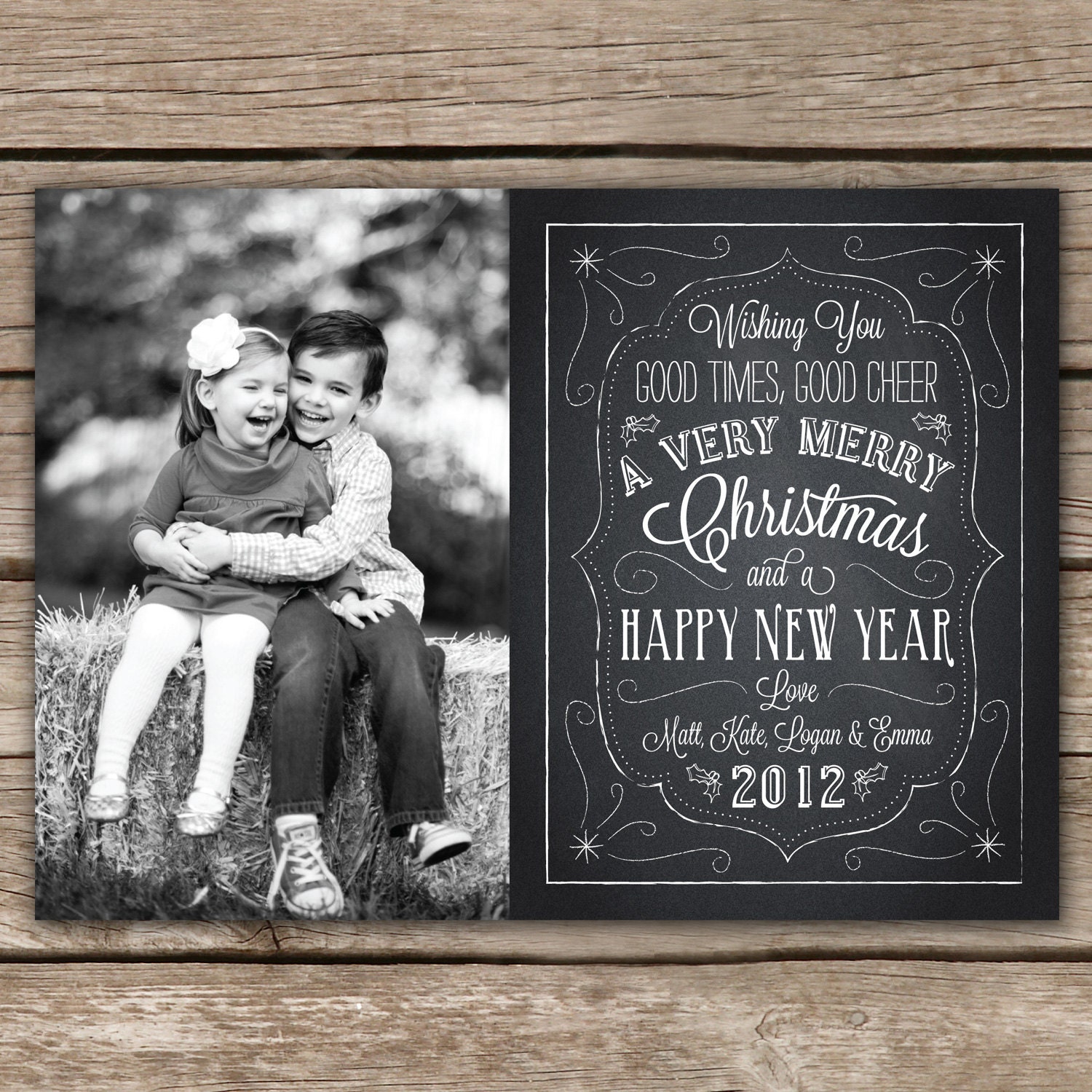 Christmas Chalkboard - DIGITAL Custom Christmas Holiday Photo Card Il_570xn
