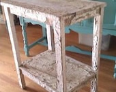 chippy table white shabby chic vintage country cottage prairie distressed painted nightstand