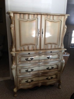 vintage french provincial tallboy dresser shabby chic ivory cottage prairie armoire