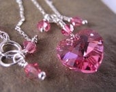 Swarovski Heart Necklace, Rose Heart Sterling Silver Necklace, Crystal Heart Necklace, Bridesmaid Crystal Necklace