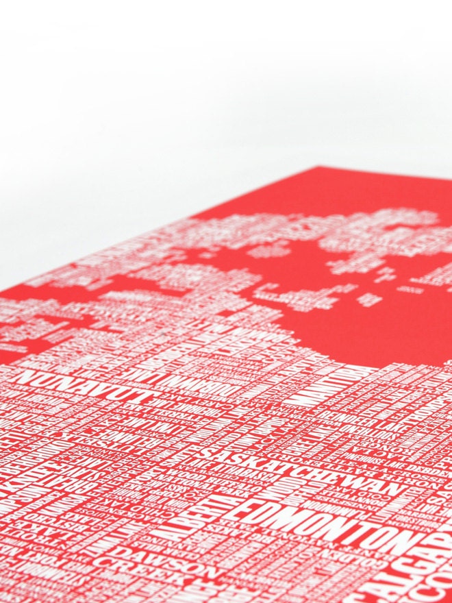 Canada Type Map in Poppy Red - decorative screen print