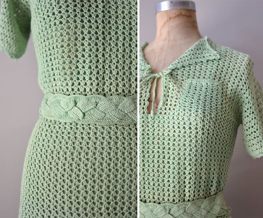 r e s e r v e d...1930s crochet dress / 30s knit dress / Cloverdale dress
