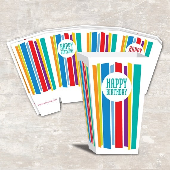PRINT & SHIP Mod Stripe Birthday Party Mini Popcorn Boxes (set of 12) Il_570xn