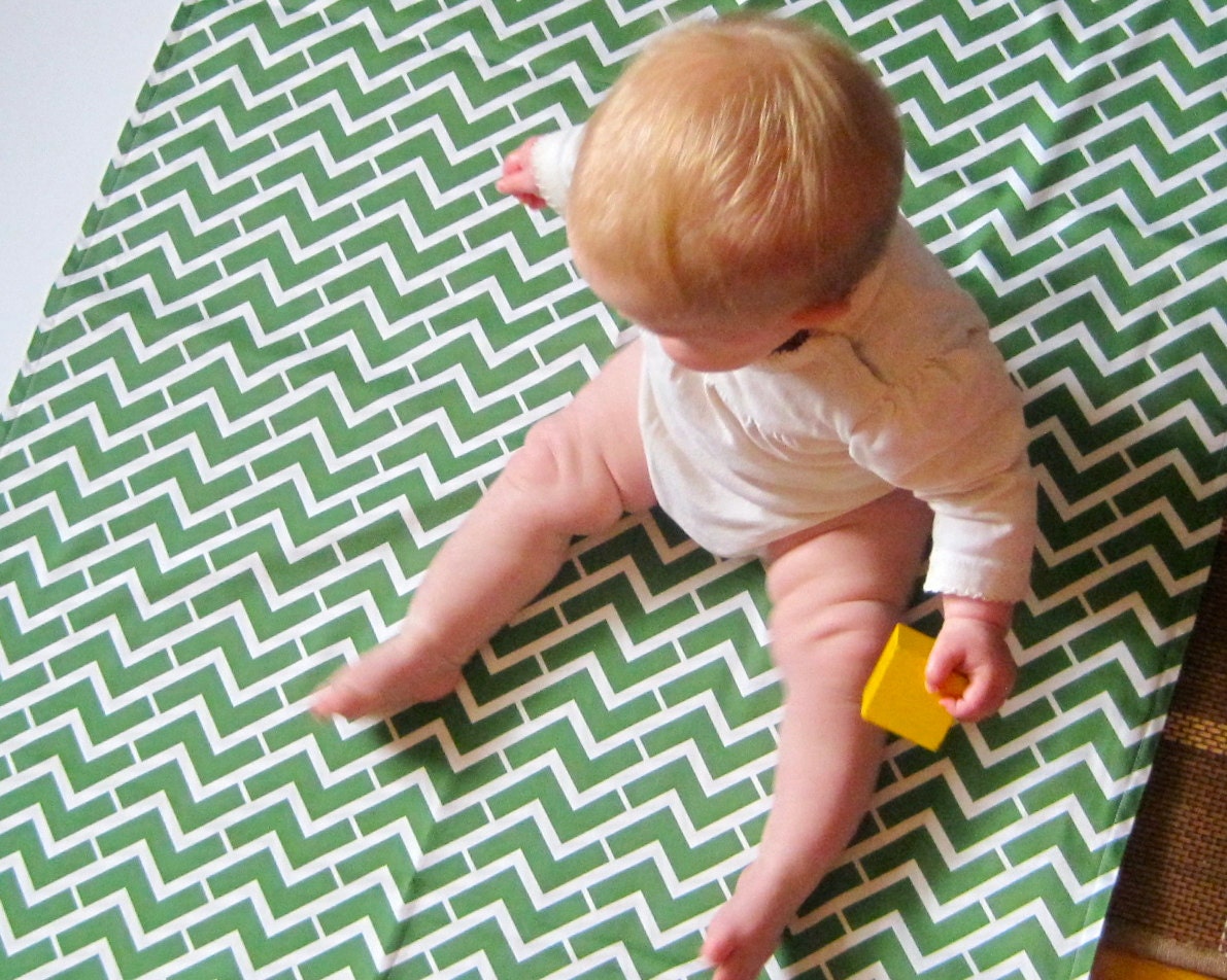 Green Chevron Organic Baby Blanket - XL Double Eco Friendly Blanket with Flannel - Modern Baby Boys Gift Under 75 (Exclusive to SewnNatural)