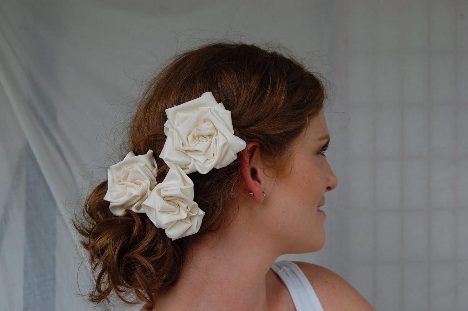 Trio of Ivory Rosette Floral Hair Combs- Bridal Collection