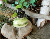 Crow on Watermelon  Tiny bird miniature for fairy gardens ceramic pottery decoration terrariums