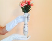 Vintage 25th Anniversary Vase. Ceramic Vase. White. Wedding. Classic. Home Decor. Housewares. White. Silver. Gift. Skinny Vase. 1970s.