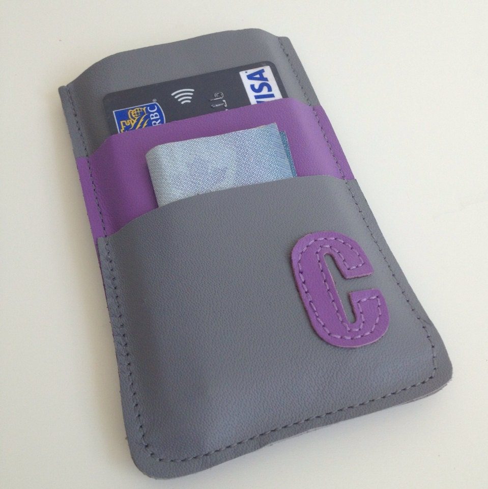 iPhone 4 or iPhone 5 Leather Case / Card Holder Personalized with Monogrammed Letter Initial - choose your colors and letter, made to order