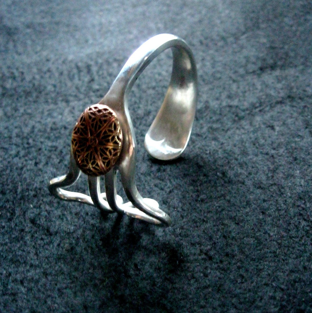 Fork Bracelet Locket stash cuff silver