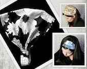 Boho Headband Bandana Bohemian Headband Wide Fabric Headband Bandana Black White Floral Head band Women Head Wrap Hair Scarf Headcovering